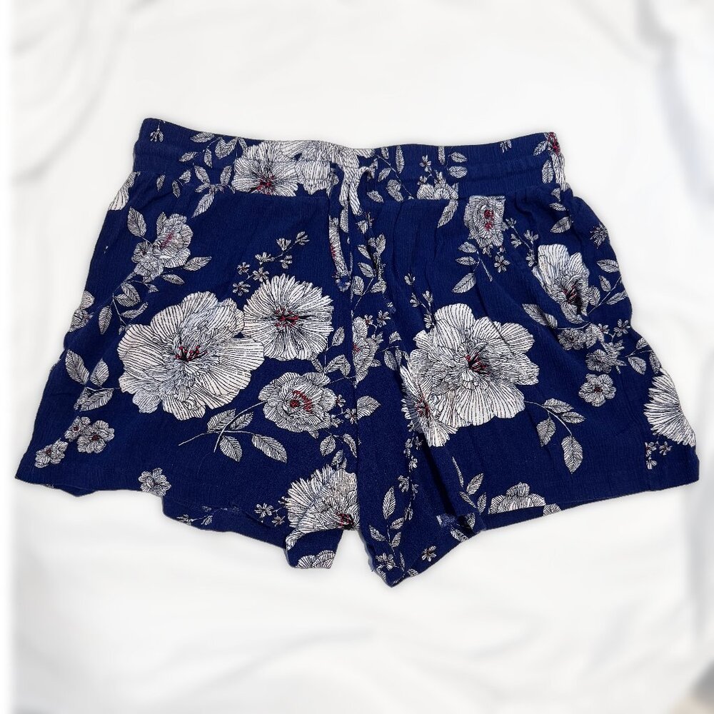 C Wonder Floral Navy Blue Women's Stretchy Flowy Pull on Shorts Size Medium